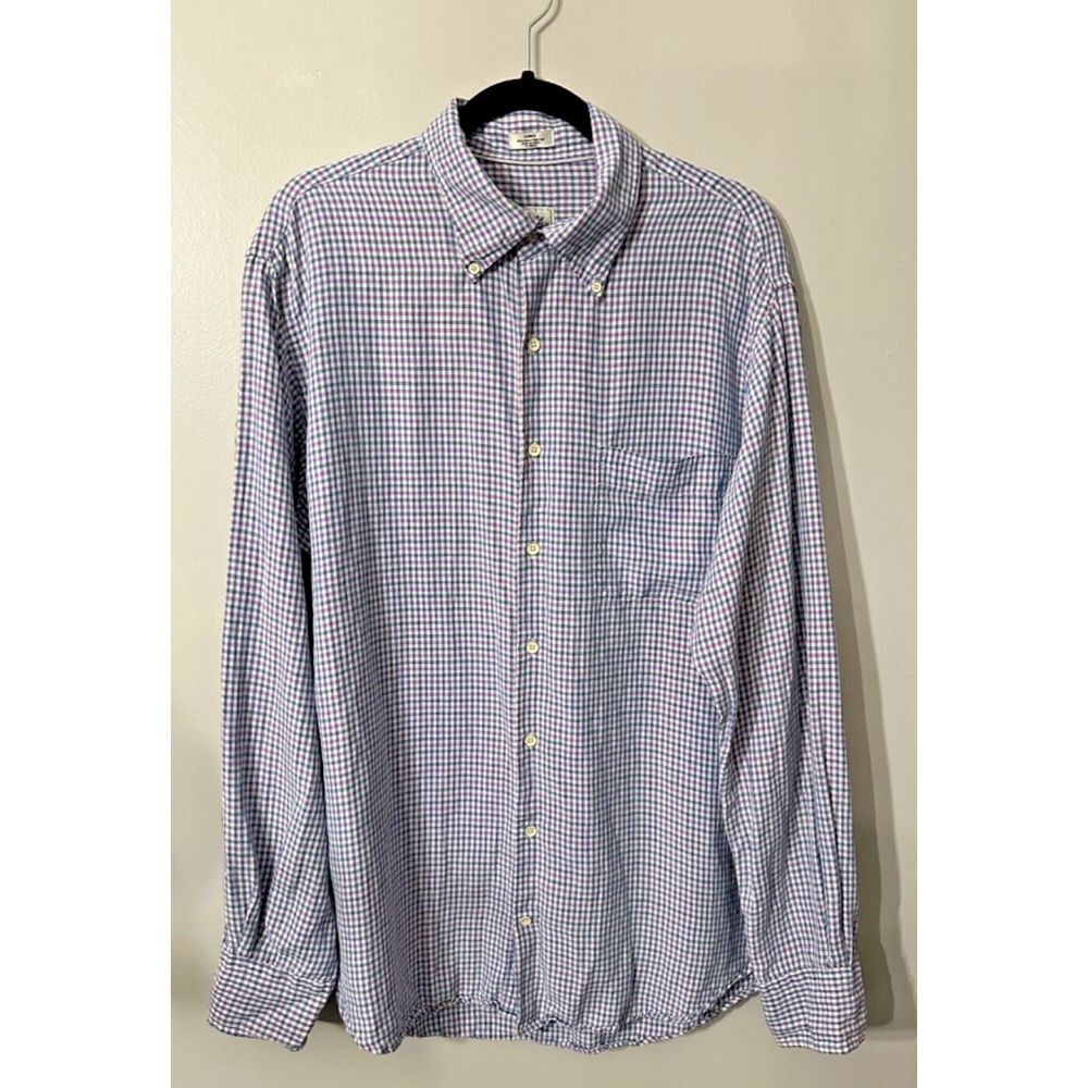 Peter Millar Men's L Linen Silk‎ Blend Long Sleeve Button Down Shirt Gingham